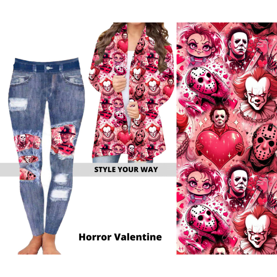 Preorder Custom Cardigans / Faux Denim Leggings - Horror Valentine - Closes 20 Nov - ETA early Feb 2025 Cardigan