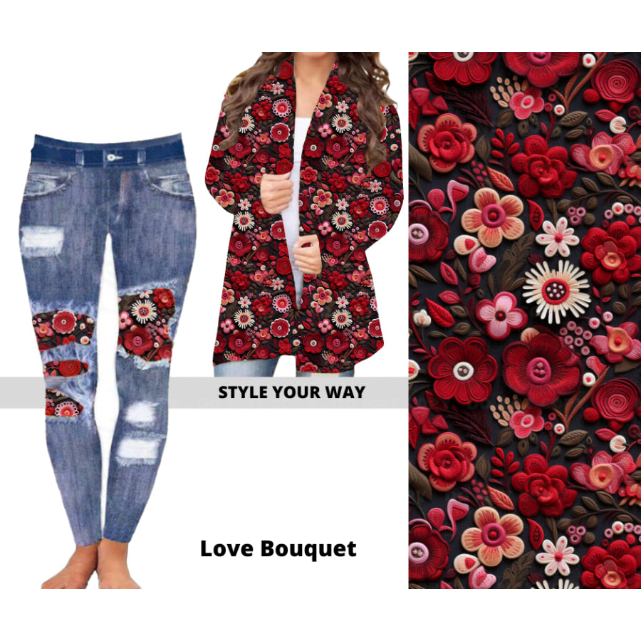 Preorder Custom Cardigans / Faux Denim Leggings - Love Bouquet - Closes 20 Nov - ETA early Feb 2025 Cardigan