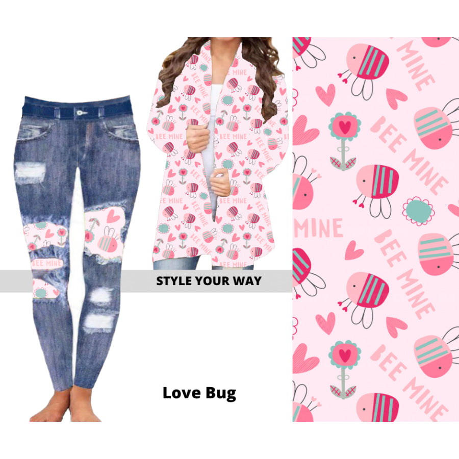 Preorder Custom Cardigans / Faux Denim Leggings - Love Bug - Closes 20 Nov - ETA early Feb 2025 Cardigan