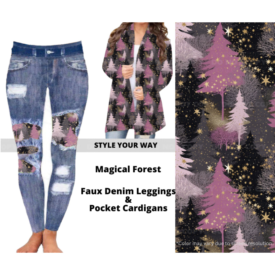 Preorder Custom Cardigans / Faux Denim Leggings - Magical Forest - Closes 10 Oct - ETA late Dec 2024 Cardigan