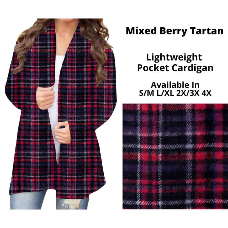 Preorder Custom Cardigans / Faux Denim Leggings - Mixed Berry Tartan - Closes 19 Sep - ETA mid Dec 2024 Cardigan