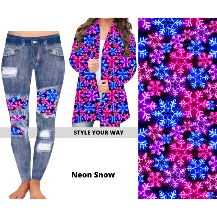 Preorder Custom Cardigans / Faux Denim Leggings - Neon Snow - Closes 19 Sep - ETA mid Dec 2024 Cardigan