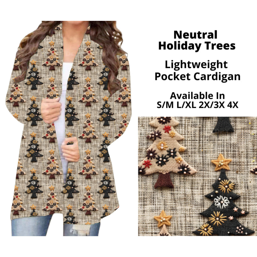 Preorder Custom Cardigans / Faux Denim Leggings - Neutral Holiday Trees - Closes 19 Sep - ETA mid Dec 2024 Cardigan