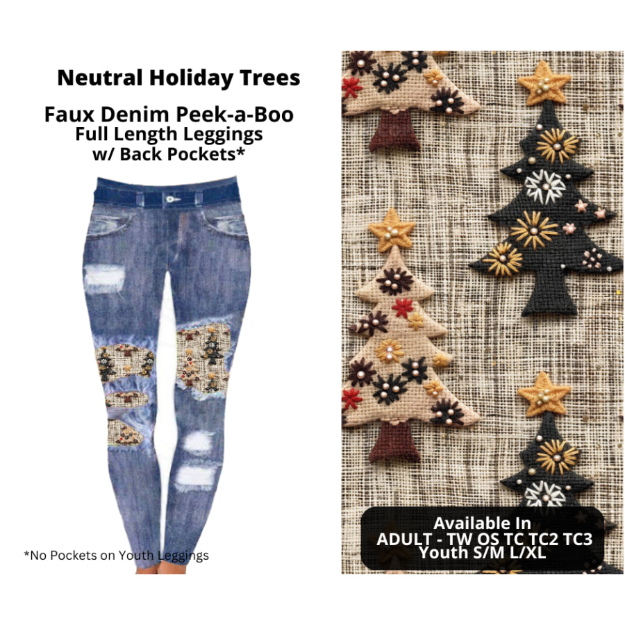 Preorder Custom Cardigans / Faux Denim Leggings - Neutral Holiday Trees - Closes 19 Sep - ETA mid Dec 2024 Cardigan