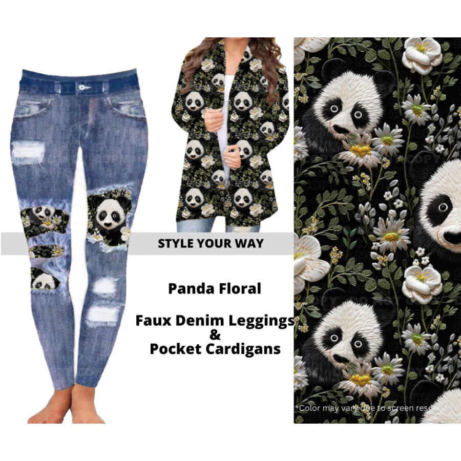 Preorder Custom Cardigans / Faux Denim Leggings - Panda Floral - Closes 10 Oct - ETA late Dec 2024 Cardigan