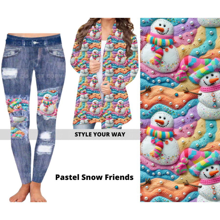 Preorder Custom Cardigans / Faux Denim Leggings - Pastel Snow Friends - Closes 19 Sep - ETA mid Dec 2024 Cardigan