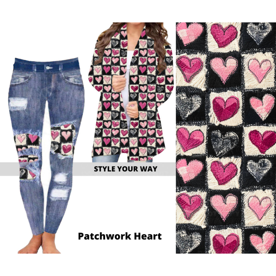 Preorder Custom Cardigans / Faux Denim Leggings - Patchwork Heart - Closes 20 Nov - ETA early Feb 2025 Cardigan