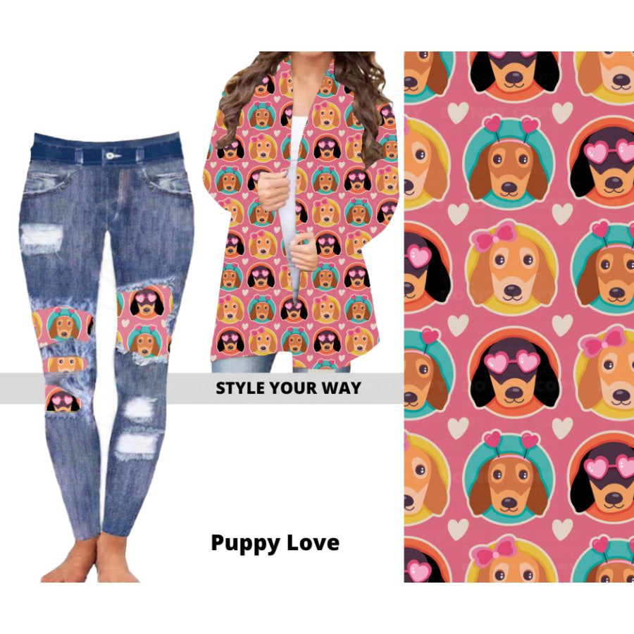 Preorder Custom Cardigans / Faux Denim Leggings - Puppy Love - Closes 20 Nov - ETA early Feb 2025 Cardigan