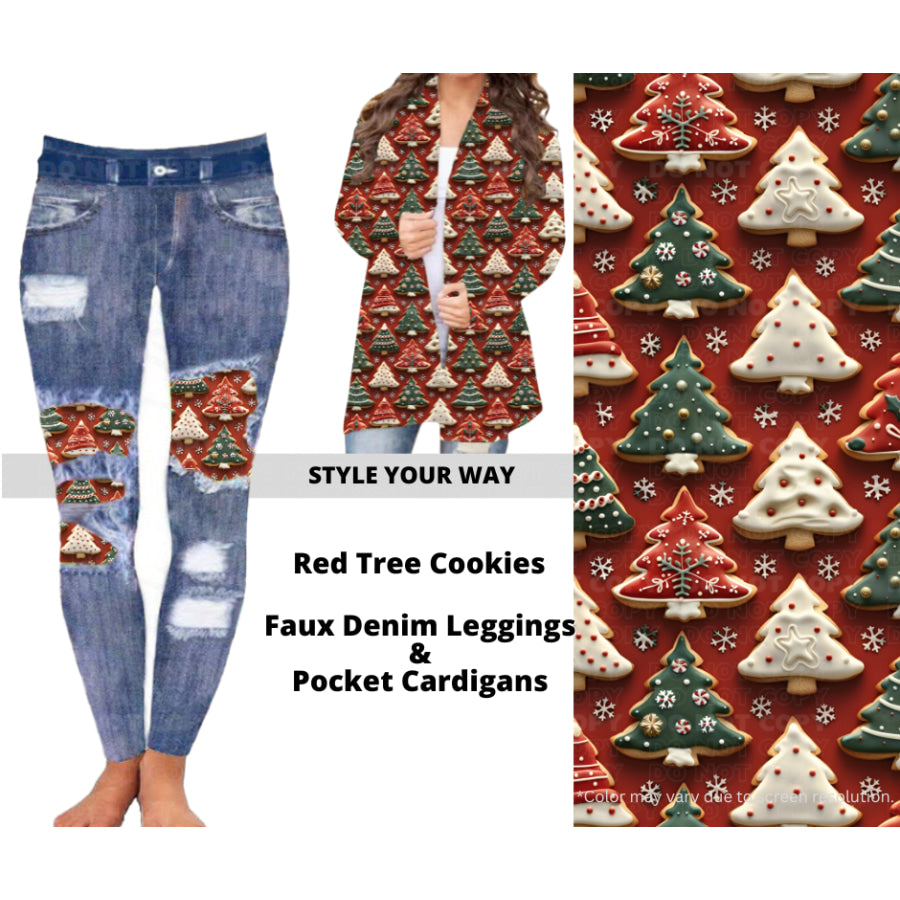 Preorder Custom Cardigans / Faux Denim Leggings - Red Tree Cookies - Closes 10 Oct - ETA late Dec 2024 Cardigan