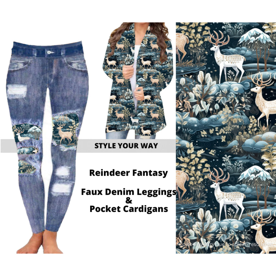 Preorder Custom Cardigans / Faux Denim Leggings - Reindeer Fantasy - Closes 10 Oct - ETA late Dec 2024 Cardigan