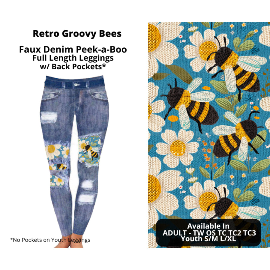 Preorder Custom Cardigans / Faux Denim Leggings - Retro Groovy Bees - Closes 20 Nov - ETA early Feb 2025 Cardigan