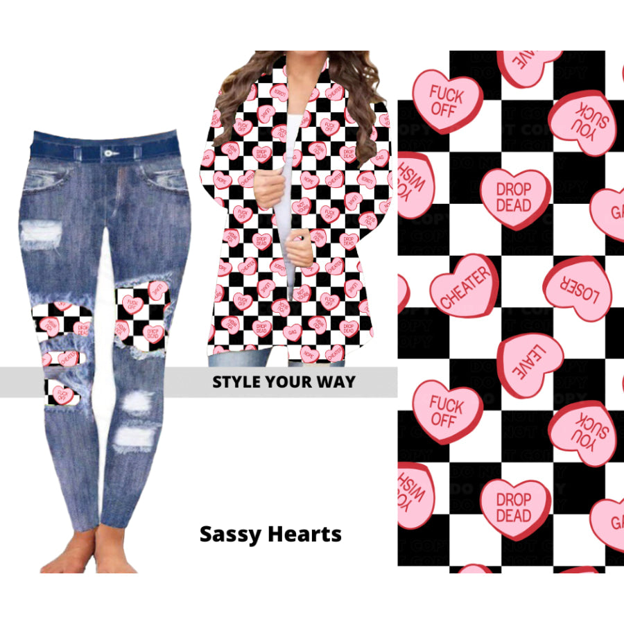 Preorder Custom Cardigans / Faux Denim Leggings - Sassy Hearts - Closes 20 Nov - ETA early Feb 2025 Cardigan