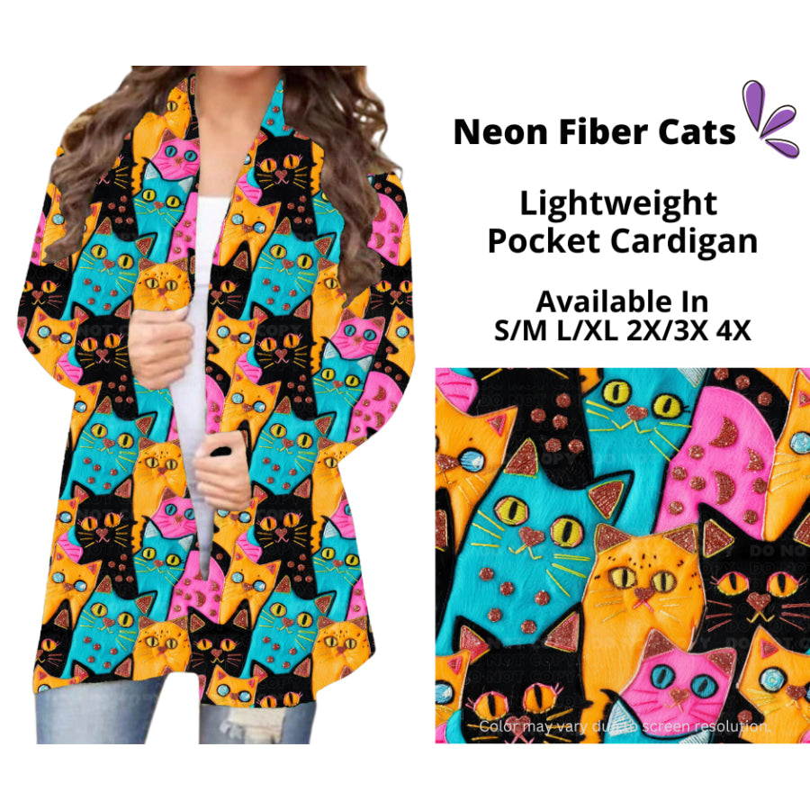 Preorder Custom Cardigans / Faux Denim Leggings / Shorts - Neon Fiber Cats - Closes 5 Mar - ETA late Jun 2025 Cardigan