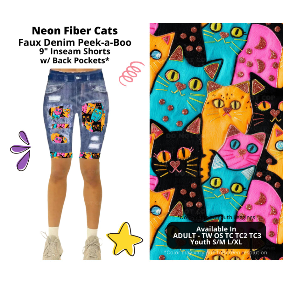 Preorder Custom Cardigans / Faux Denim Leggings / Shorts - Neon Fiber Cats - Closes 5 Mar - ETA late Jun 2025 Cardigan