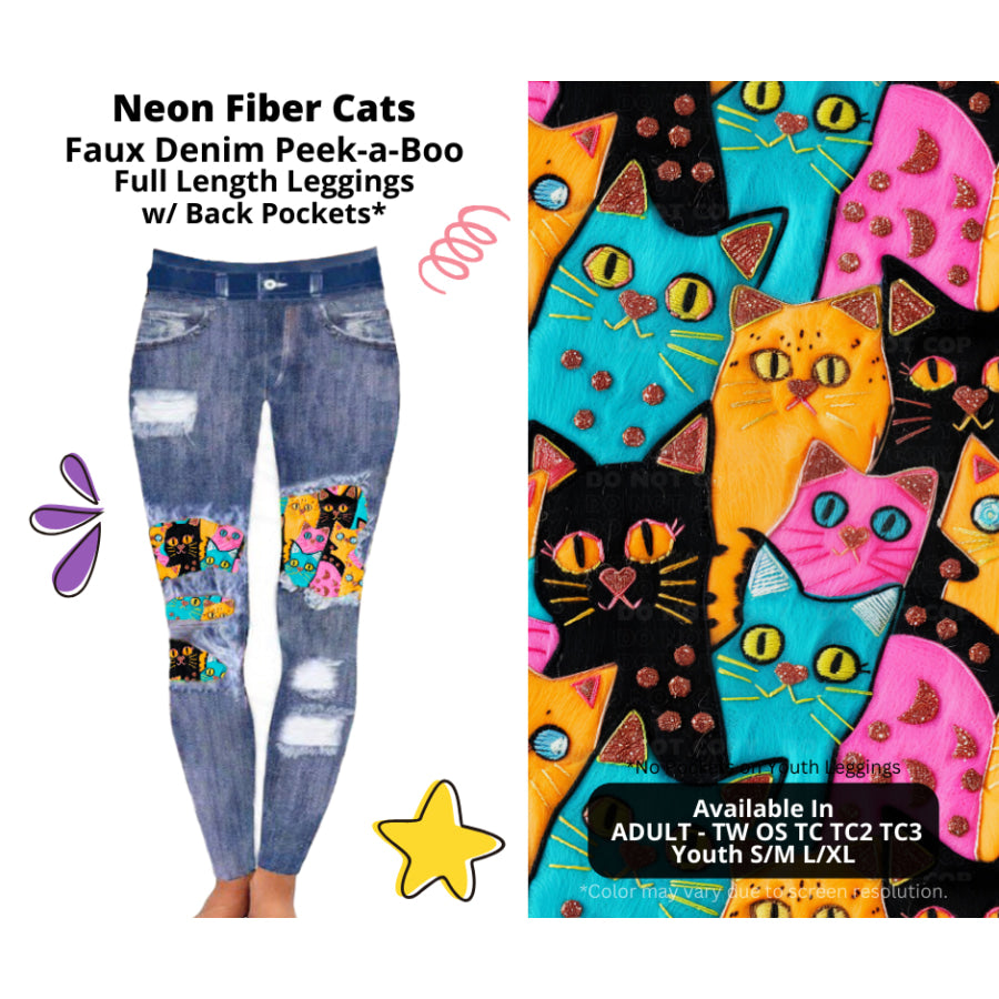 Preorder Custom Cardigans / Faux Denim Leggings / Shorts - Neon Fiber Cats - Closes 5 Mar - ETA late Jun 2025 Cardigan