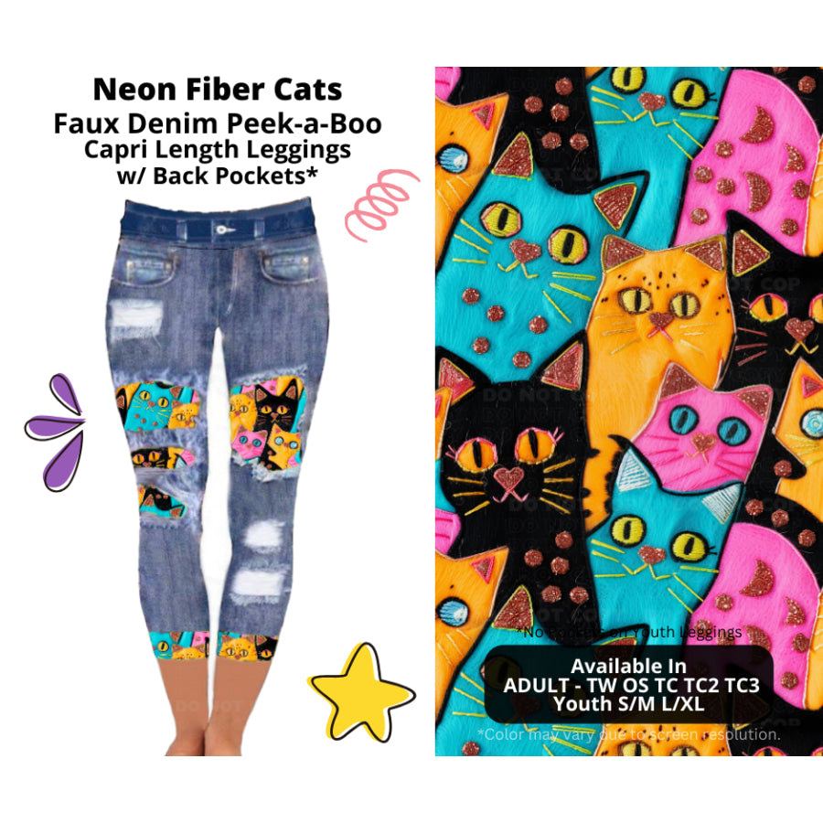 Preorder Custom Cardigans / Faux Denim Leggings / Shorts - Neon Fiber Cats - Closes 5 Mar - ETA late Jun 2025 Cardigan