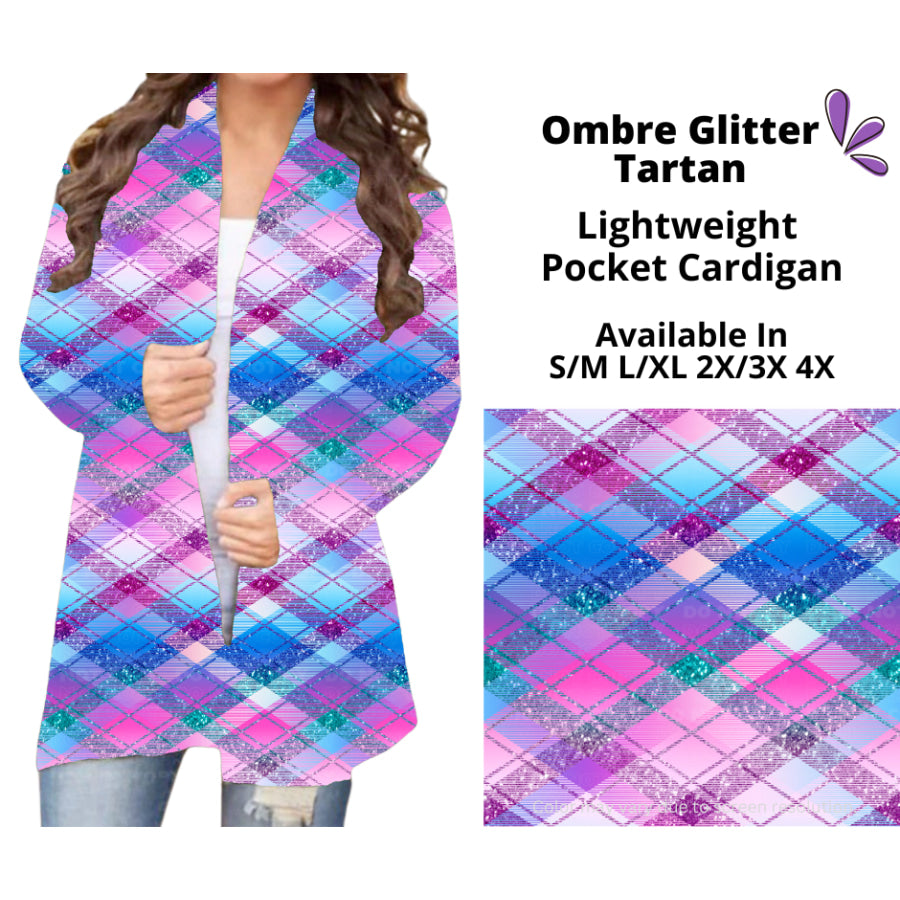 Preorder Custom Cardigans / Faux Denim Leggings / Shorts - Ombre Glitter Tartan - Closes 5 Mar - ETA late Jun 2025 Cardigan