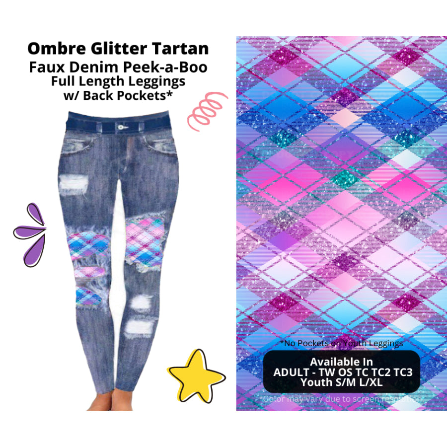 Preorder Custom Cardigans / Faux Denim Leggings / Shorts - Ombre Glitter Tartan - Closes 5 Mar - ETA late Jun 2025 Cardigan