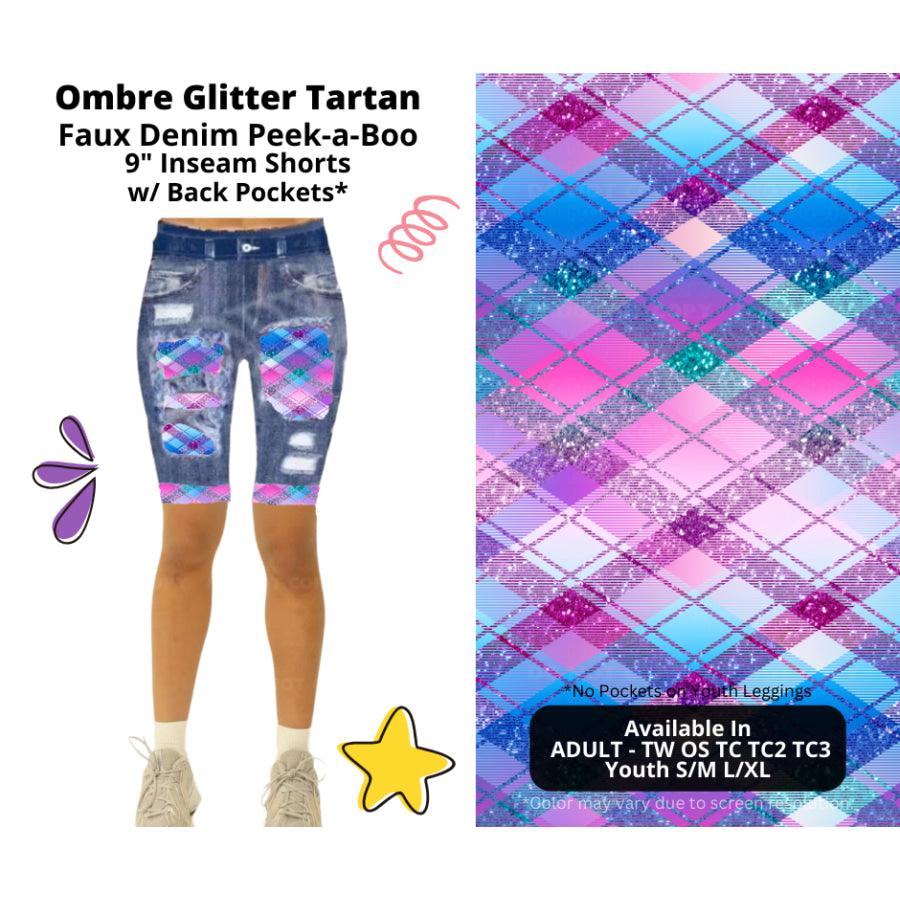 Preorder Custom Cardigans / Faux Denim Leggings / Shorts - Ombre Glitter Tartan - Closes 5 Mar - ETA late Jun 2025 Cardigan