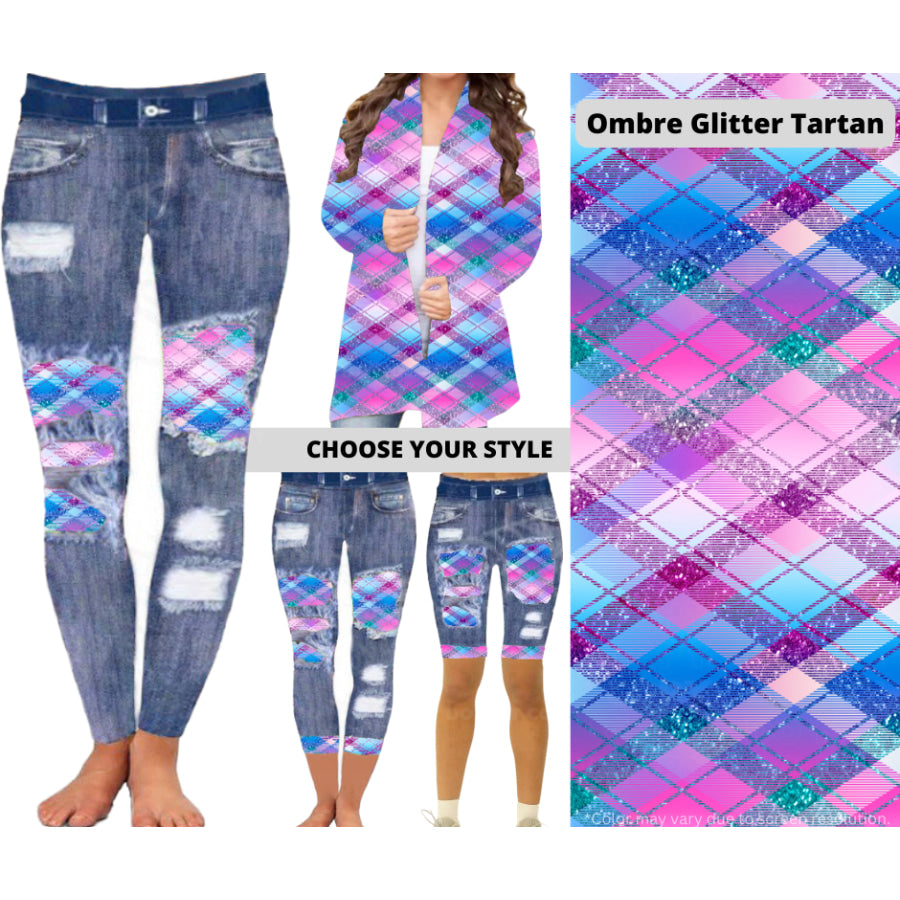 Preorder Custom Cardigans / Faux Denim Leggings / Shorts - Ombre Glitter Tartan - Closes 5 Mar - ETA late Jun 2025 Cardigan