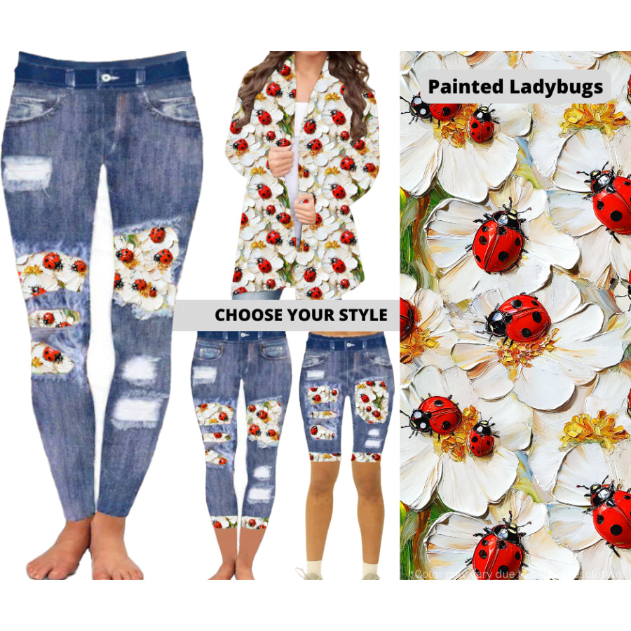 Preorder Custom Cardigans / Faux Denim Leggings / Shorts - Painted Ladybugs - Closes 5 Mar - ETA late Jun 2025 Cardigan