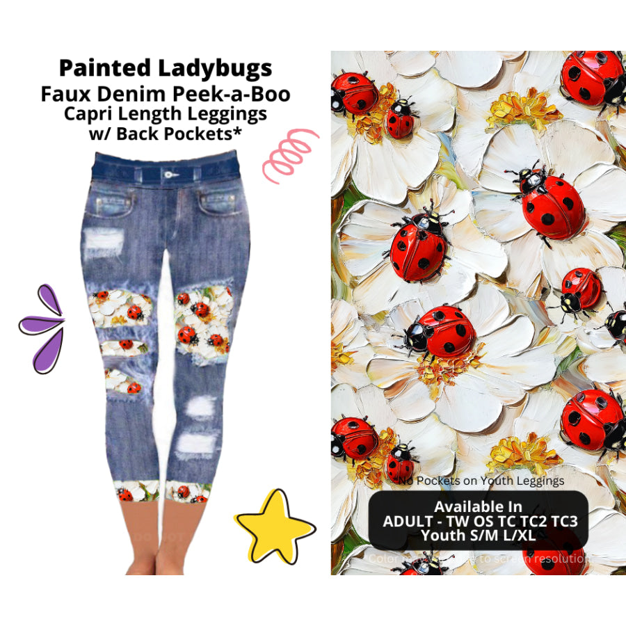 Preorder Custom Cardigans / Faux Denim Leggings / Shorts - Painted Ladybugs - Closes 5 Mar - ETA late Jun 2025 Cardigan