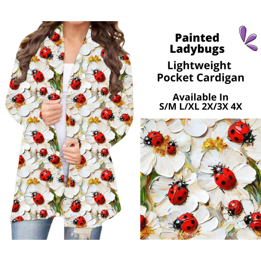 Preorder Custom Cardigans / Faux Denim Leggings / Shorts - Painted Ladybugs - Closes 5 Mar - ETA late Jun 2025 Cardigan