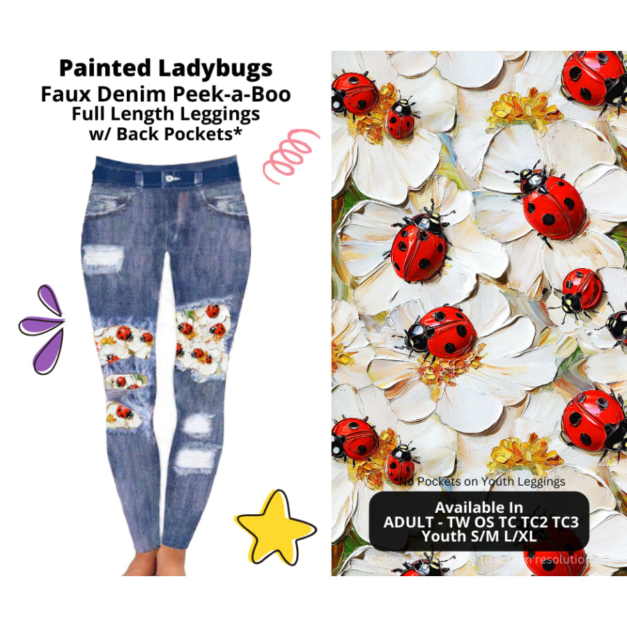 Preorder Custom Cardigans / Faux Denim Leggings / Shorts - Painted Ladybugs - Closes 5 Mar - ETA late Jun 2025 Cardigan