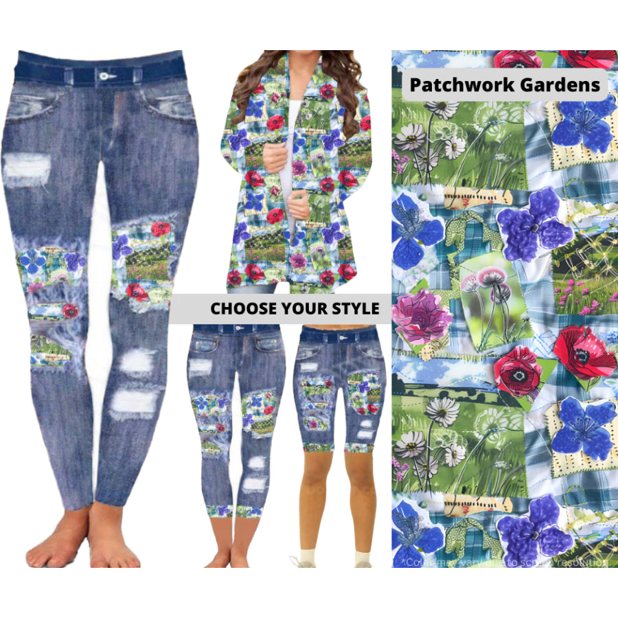 Preorder Custom Cardigans / Faux Denim Leggings / Shorts - Patchwork Gardens - Closes 5 Mar - ETA late Jun 2025 Cardigan