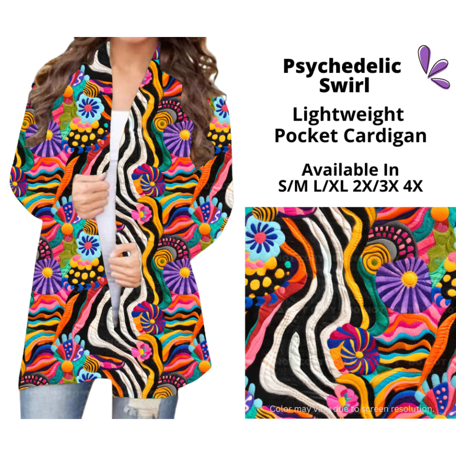 Preorder Custom Cardigans / Faux Denim Leggings / Shorts - Psychedelic Swirl - Closes 5 Mar - ETA late Jun 2025 Cardigan