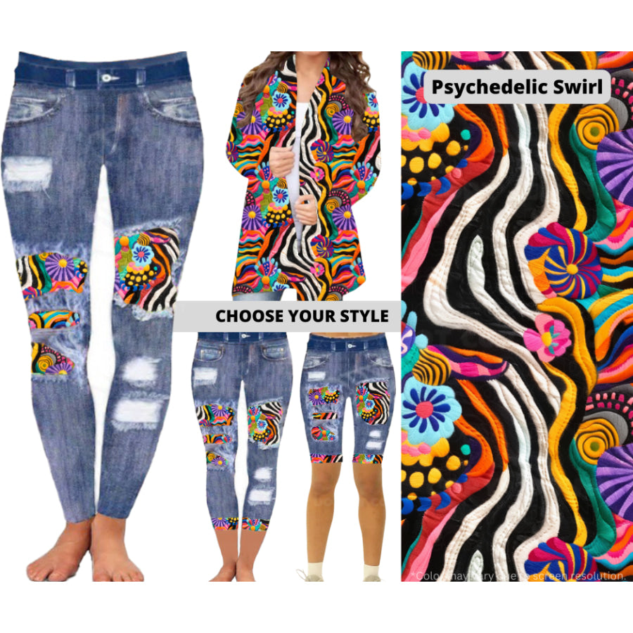 Preorder Custom Cardigans / Faux Denim Leggings / Shorts - Psychedelic Swirl - Closes 5 Mar - ETA late Jun 2025 Cardigan