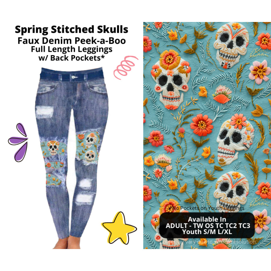 Preorder Custom Cardigans / Faux Denim Leggings / Shorts - Spring Stitched Skulls - Closes 5 Mar - ETA late Jun 2025 Cardigan