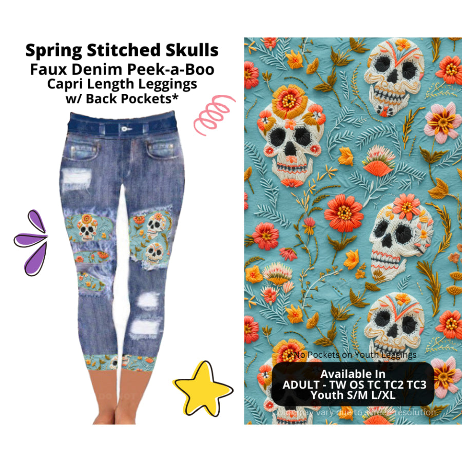 Preorder Custom Cardigans / Faux Denim Leggings / Shorts - Spring Stitched Skulls - Closes 5 Mar - ETA late Jun 2025 Cardigan