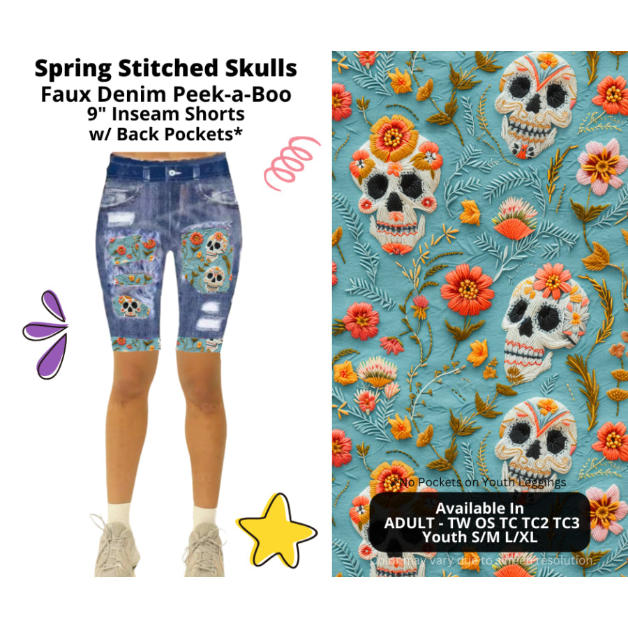 Preorder Custom Cardigans / Faux Denim Leggings / Shorts - Spring Stitched Skulls - Closes 5 Mar - ETA late Jun 2025 Cardigan