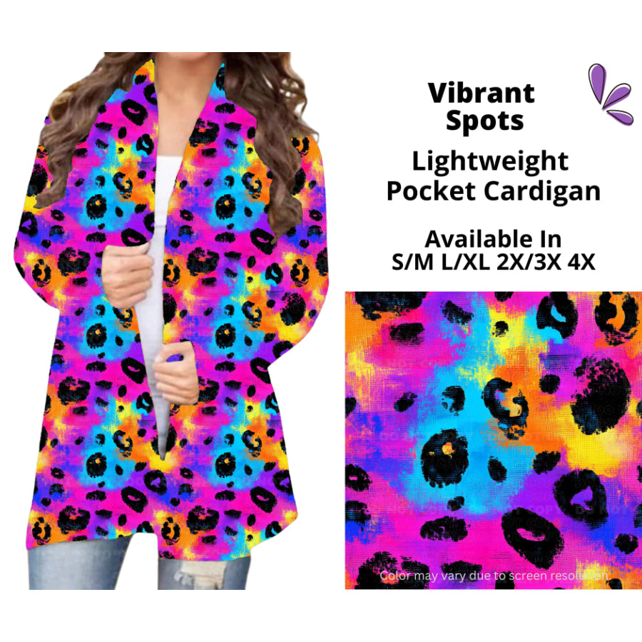 Preorder Custom Cardigans / Faux Denim Leggings / Shorts - Vibrant Spots - Closes 5 Mar - ETA late Jun 2025 Cardigan