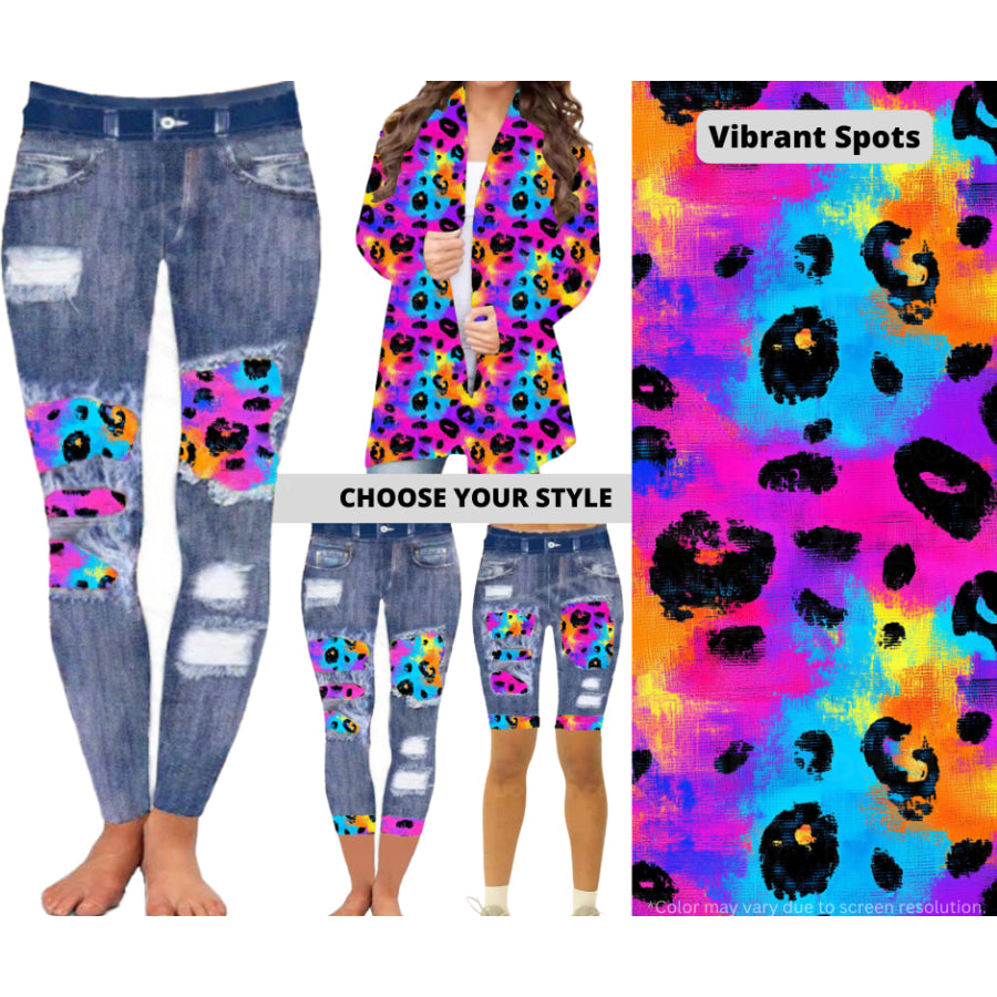 Preorder Custom Cardigans / Faux Denim Leggings / Shorts - Vibrant Spots - Closes 5 Mar - ETA late Jun 2025 Cardigan