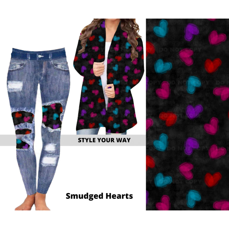 Preorder Custom Cardigans / Faux Denim Leggings - Smudged Hearts - Closes 20 Nov - ETA early Feb 2025 Cardigan