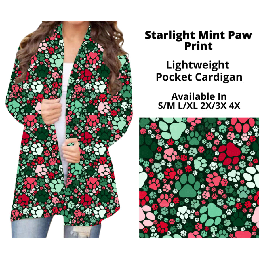 Preorder Custom Cardigans / Faux Denim Leggings - Starlight Mint Paw Print - Closes 10 Oct - ETA late Dec 2024 Cardigan