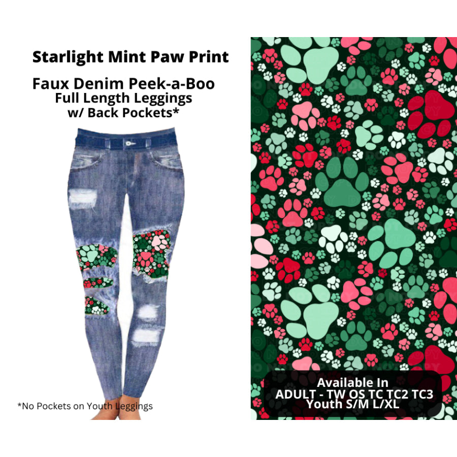 Preorder Custom Cardigans / Faux Denim Leggings - Starlight Mint Paw Print - Closes 10 Oct - ETA late Dec 2024 Cardigan