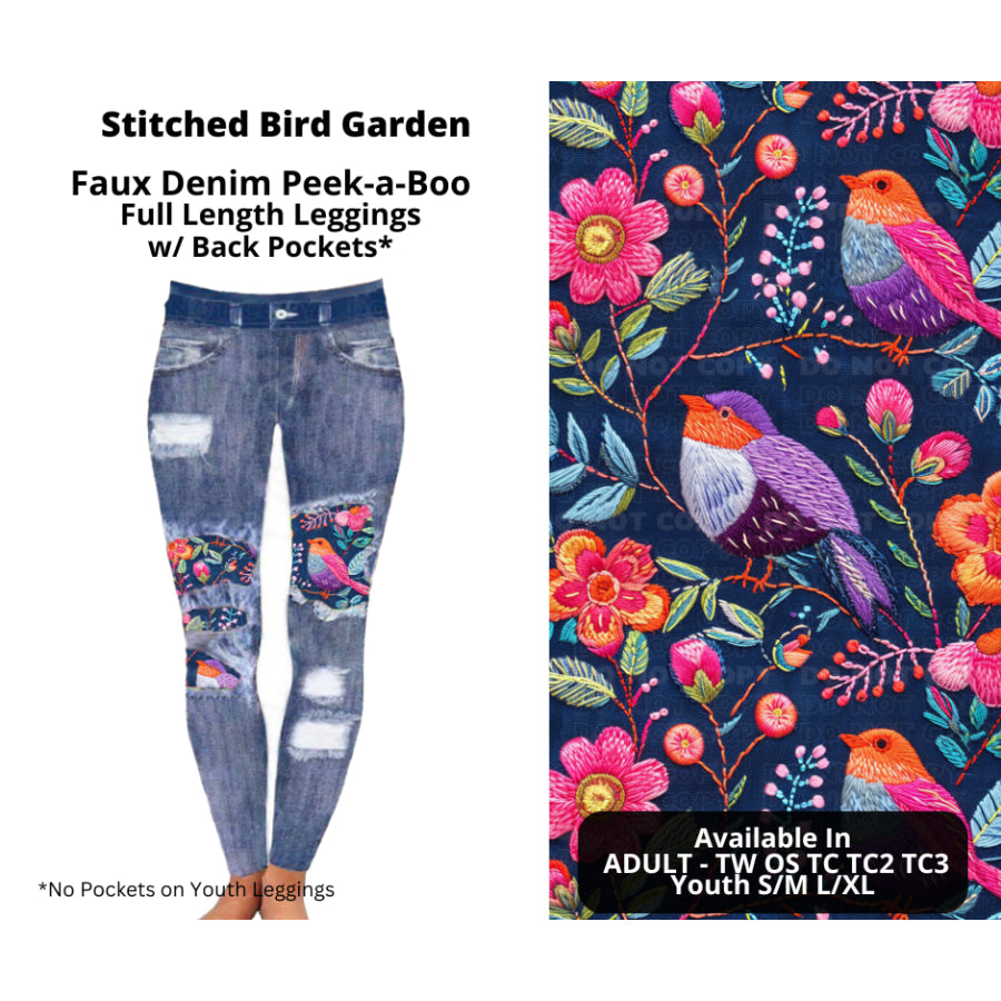 Preorder Custom Cardigans / Faux Denim Leggings - Stitched Bird Garden - Closes 20 Nov - ETA early Feb 2025 Cardigan