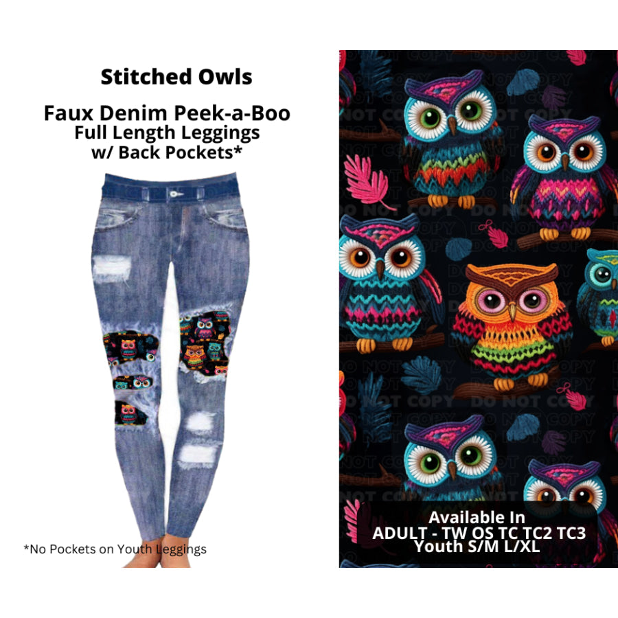 Preorder Custom Cardigans / Faux Denim Leggings - Stitched Owls - Closes 10 Oct - ETA late Dec 2024 Cardigan