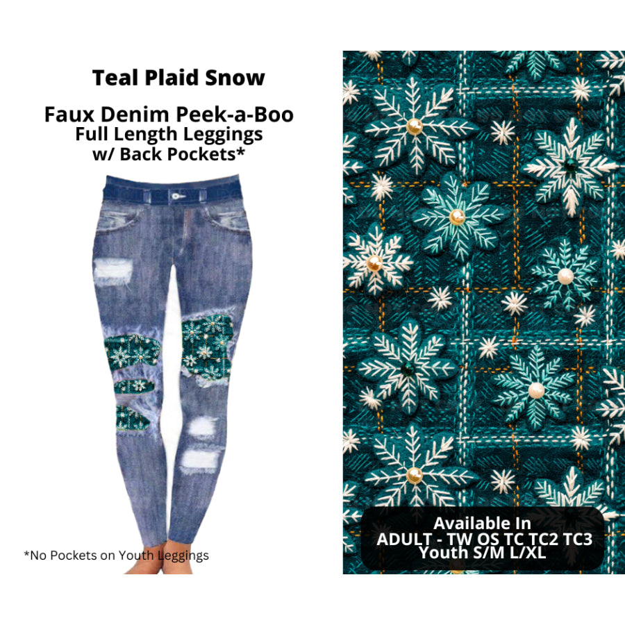 Preorder Custom Cardigans / Faux Denim Leggings - Teal Plaid Snow - Closes 10 Oct - ETA late Dec 2024 Cardigan