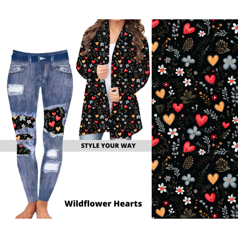 Preorder Custom Cardigans / Faux Denim Leggings - Wildflower Hearts - Closes 20 Nov - ETA early Feb 2025 Cardigan