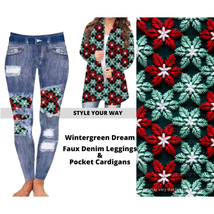 Preorder Custom Cardigans / Faux Denim Leggings - Wintergreen Dream - Closes 10 Oct - ETA late Dec 2024 Cardigan