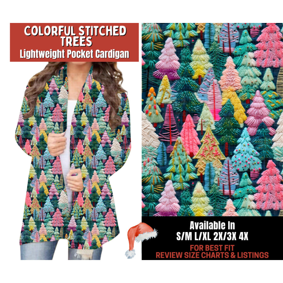 Preorder Custom Cardigans / Leggings - Colourful Stitched Trees - Closes 24 Sep - ETA late Jan 2026 Cardigan