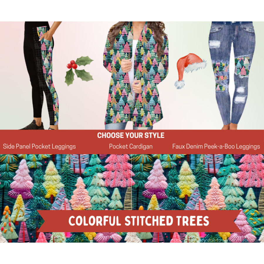 Preorder Custom Cardigans / Leggings - Colourful Stitched Trees - Closes 24 Sep - ETA late Jan 2026 Cardigan