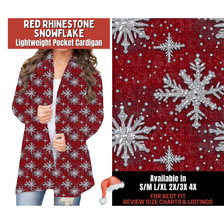 Preorder Custom Cardigans / Leggings - Red Rhinestone Snowflake - Closes 24 Sep - ETA late Jan 2026 Cardigan