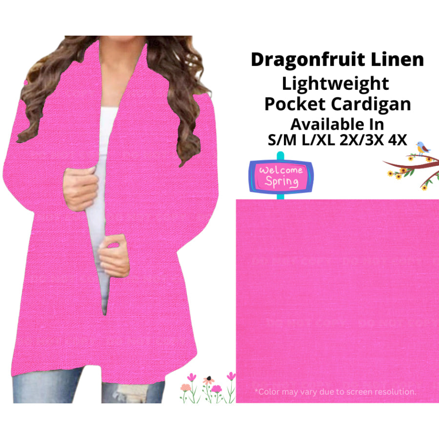 Preorder Custom Cardigans / Leggings / Shorts - Dragonfruit Linen - Closes 13 Jan - ETA late Apr 2025 Cardigan