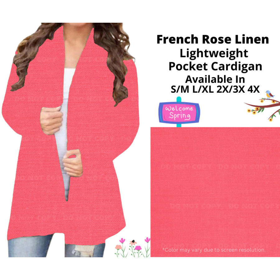 Preorder Custom Cardigans / Leggings / Shorts - French Rose Linen - Closes 13 Jan - ETA late Apr 2025 Cardigan