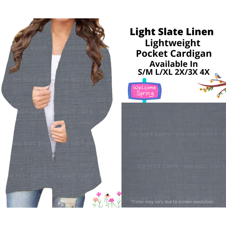 Preorder Custom Cardigans / Leggings / Shorts - Light Slate Linen - Closes 13 Jan - ETA late Apr 2025 Cardigan